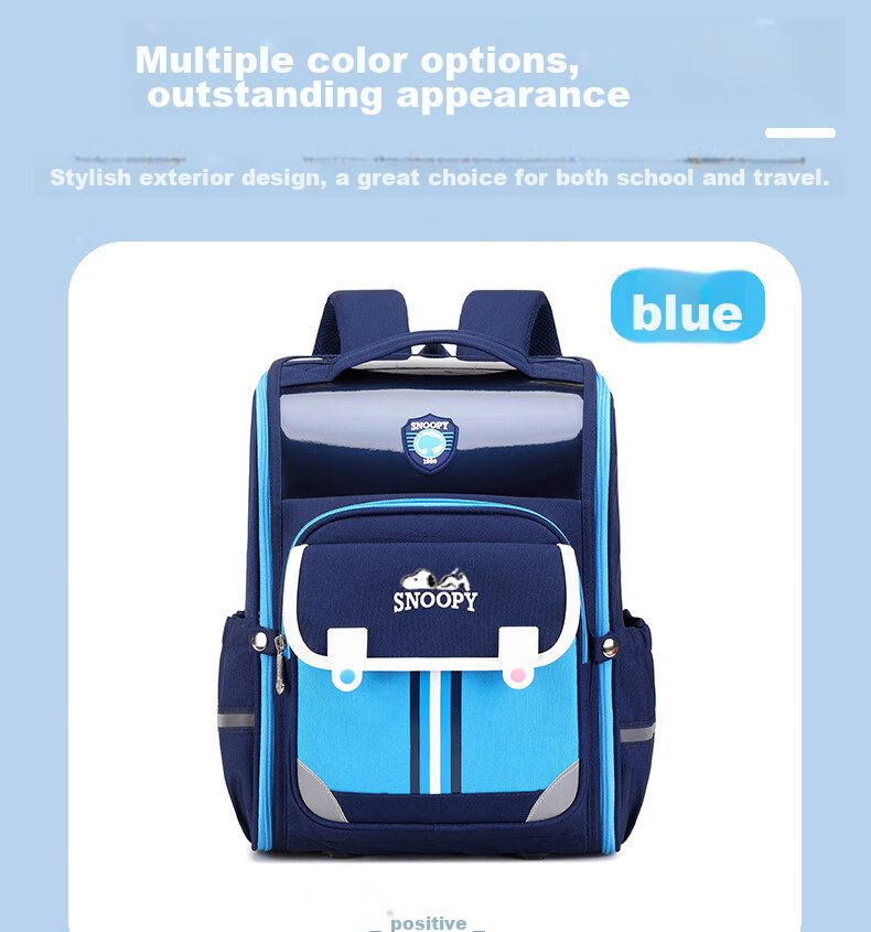 SNOOPY Backpack for Primary School Boys Grades 1-6, Large Capacity Lightweight Reduced Burden Children's Spine Protection Double Shoulder Bag for Girls, Light Blue 32