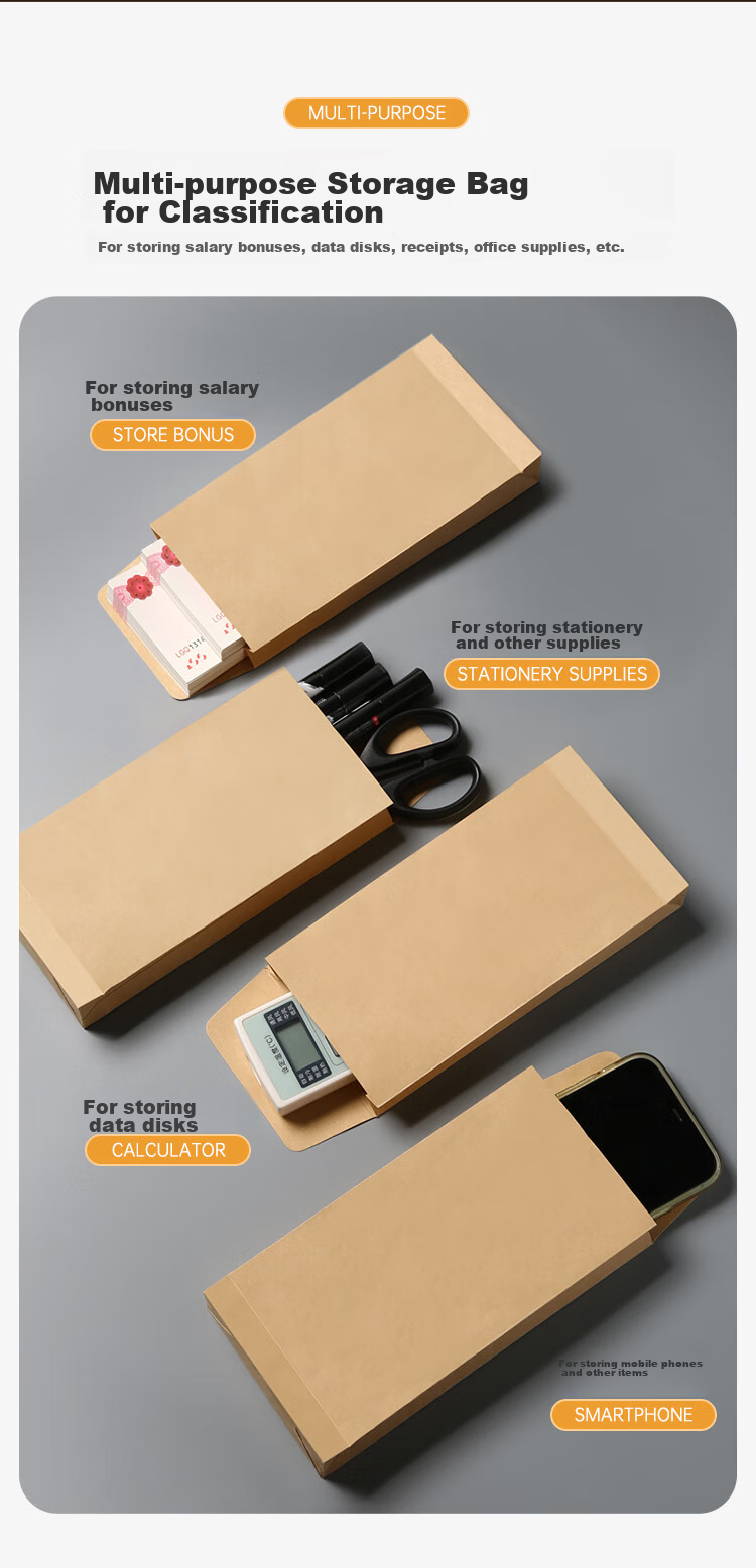 Kingdee Wide Version No. 1 Blank Kraft Paper Envelopes, 20 Pieces/pack, Unlined Envelope Bags for Invoices And Wages, Document Folders, Side Width 60mm 10