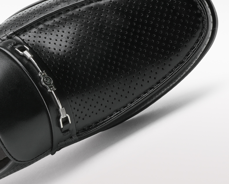 Goldlion Men's Shoes, Fashionable And Stylish Perforated Loafers, Comfortable Slip-On Business Casual Shoes, 57122018301A, Black, Size 42 6