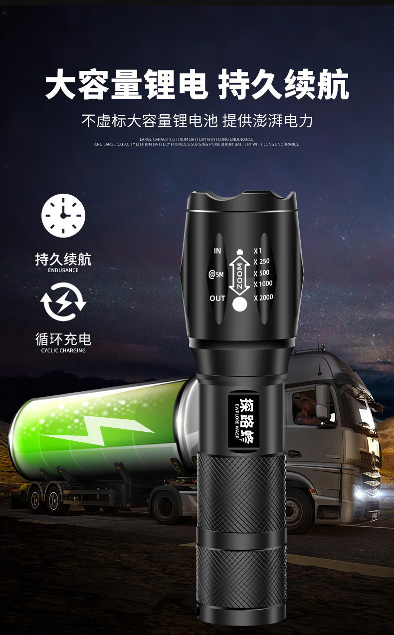 EWPLORE WASP Flashlight, High-Intensity Ultra-Bright Focused Outdoor Light, Portable Long-Range Beam, Powerful Flashlight with Zoom Function, Long Battery Life 1