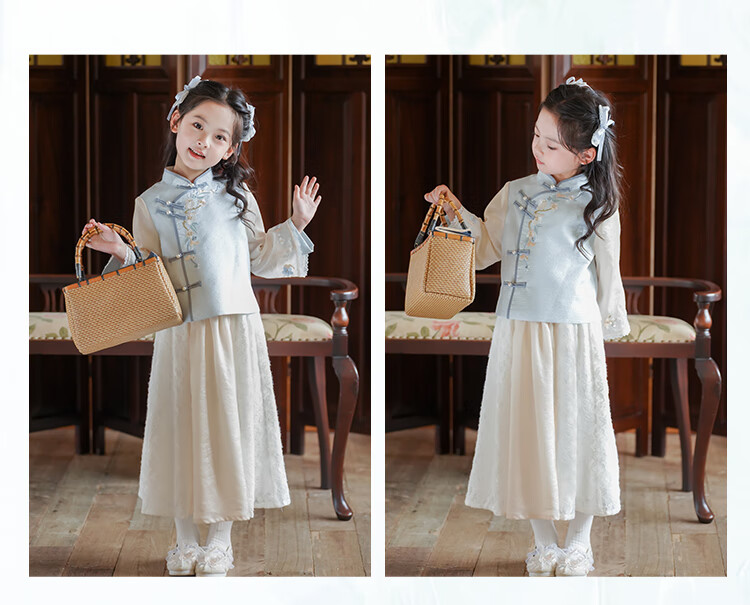 Qibao Hanfu Girls Spring Autumn 2025 New Children's National Style Baby New Chinese Children's Clothing Frost 130 14