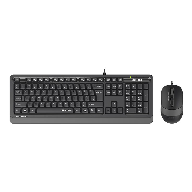A4TECH FS1010Q, 104-Key Wired Keyboard And Mouse Set, Wired Keyboard And Mouse Combo for Computer Office, Fei Shidai Quiet Keyboard And Mouse Set, Ergonomic Design, Su Kong Gray, Wired