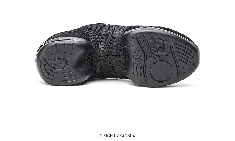 Sansha Spliced Modern Dance Shoes, Mesh Sports Dance Shoes, Air Cushion Soft Sole, Women's Square Dance Shoes, P22LS Black, Size 37 10