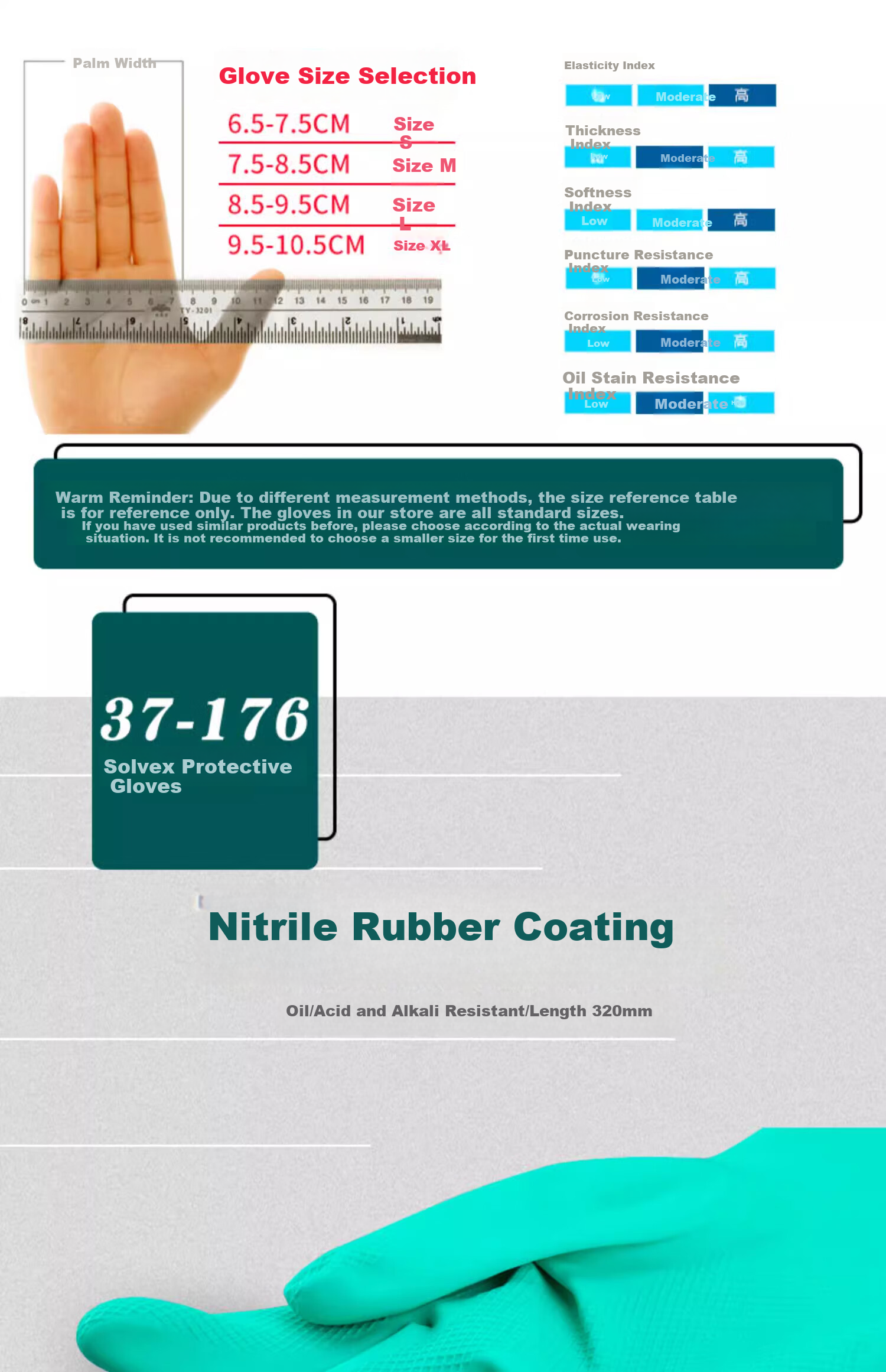 Ansell Acid And Alkali Resistant Solvent-Resistant Gloves, Oil-Resistant Industrial Protective Equipment, Nitrile Rubber Gloves 37-176 (1 Pair) 8/M 1