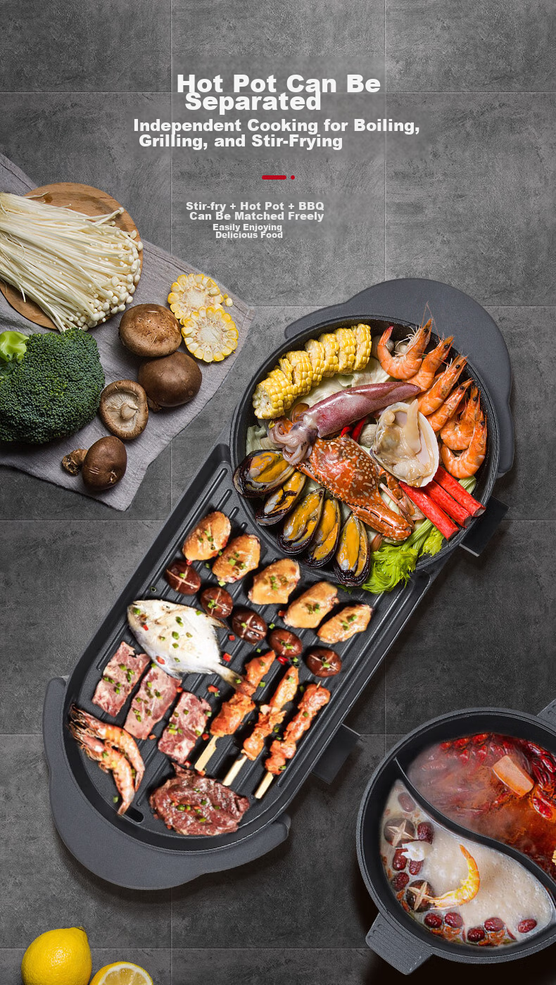 KONKA Electric Grill Stove, Multifunctional Dual-Sided Electric Hot Pot And Grill Combo Stove, Home Electric Grill And Hot Pot, Dual Temperature Control, Separable, KEG-W006 3