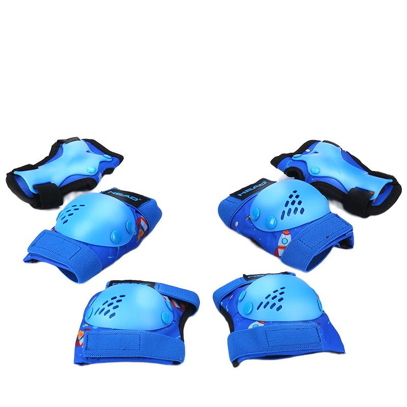 HEAD Children's Roller Skating Protective Gear Set: Skateboard Knee Pads, Elbow Pads, Palm Guards, Bicycle Skateboard Protective Gear 6-Piece Set Blue M/L