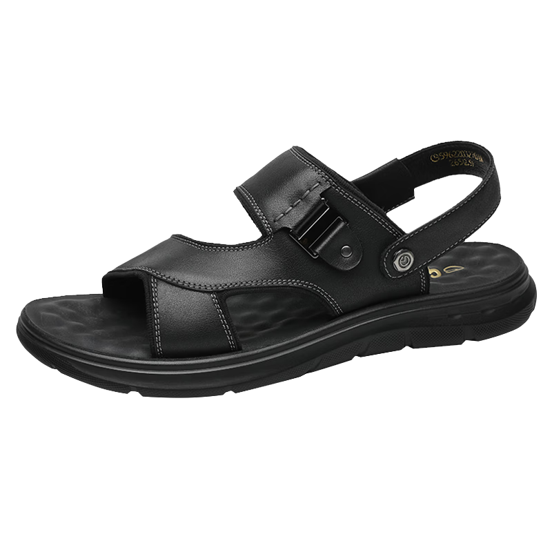 Goldlion Men's Shoes, Urban Casual Breathable Sandals, Two-Way Wear Lightweight Leather Shoes, Beach Shoes, 59622032701A, Black, Size 43