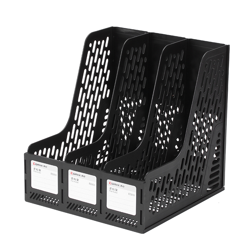 COMIX 3-Tier Hollow Desktop File Organizer, Bookend Shelf, Document Storage Box, Office Organizer with Labels, File Holder, Book And Document Storage Solution, Black ED203/EB719