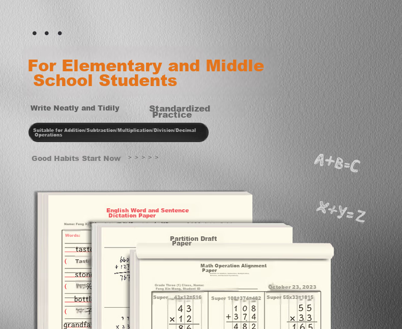 LISON Partition Draft Notebook, Exam Draft Book, Back-To Essential for Elementary And High School Students, Large Notebook for Practice, Calculation Book, Draft Paper, 5-Pack Set, 1238 High School Student Learning Tool 1