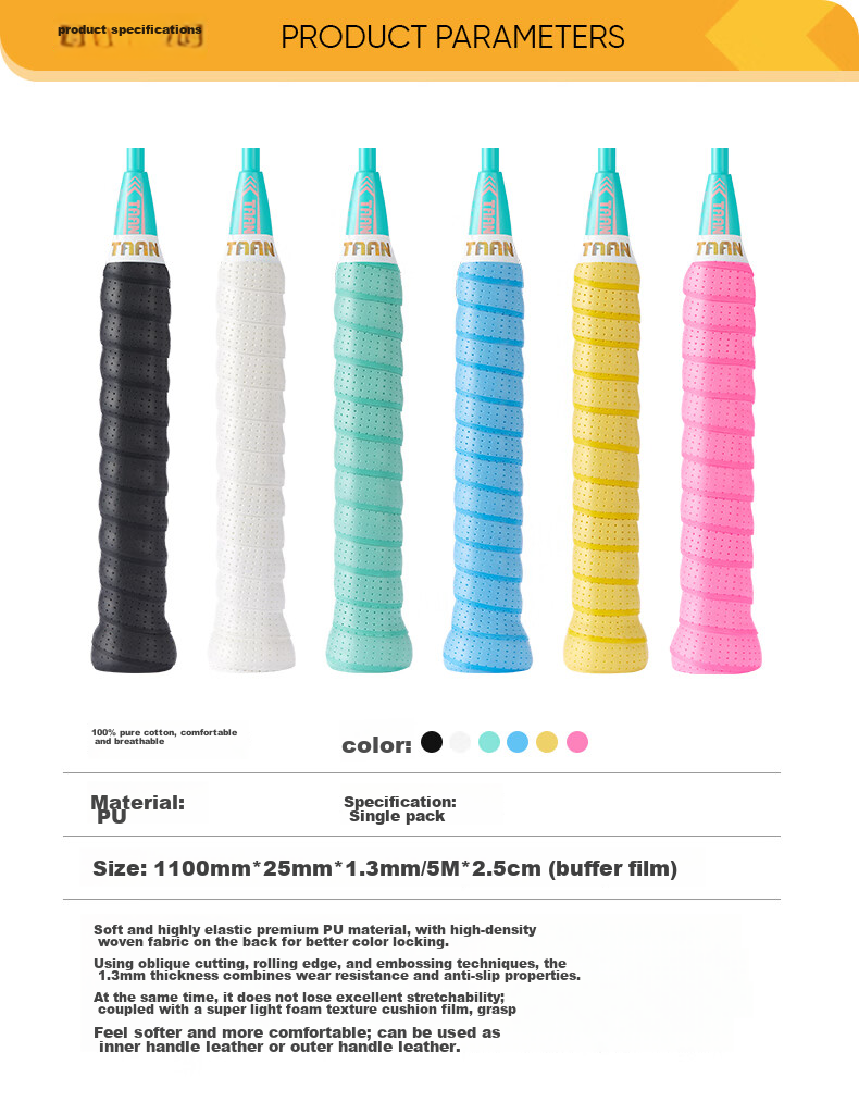 Taan Badminton Grip Tape, Thickened with Perforations, Sweat-Absorbing, Non-Slip, TG099, Three-Pack, Black/white/blue 10