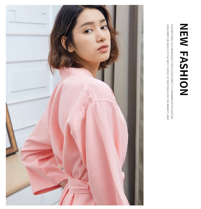 Xinya Pure Cotton Waffle Adult Bathrobe, Unisex Couple Spring Summer Thin Sleepwear Loungewear, Pink, Size L 10