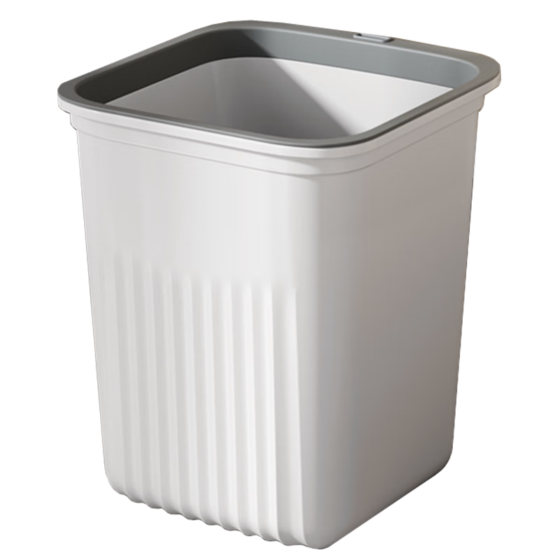 Baituojia 15L Large Square White Trash Can with Press Ring for Living Room Kitchen Bathroom Office Wastebasket