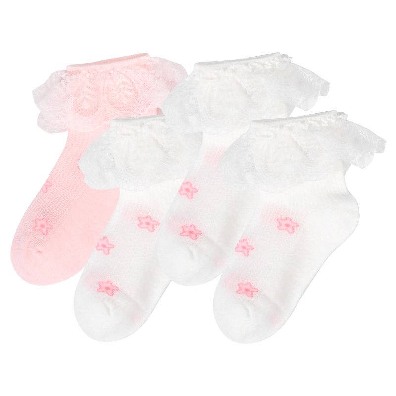 Barbie Girls' Socks, Thin Spring And Autumn Cotton Socks for Children, Cute White Lace Short Socks for Girls, Mesh Socks