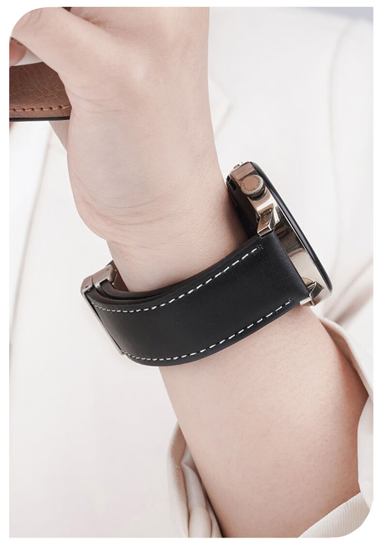 Watchbond Leather Watch Strap Compatible with Huawei Watch 5/GT6, GT6 Pro, GT5, GT4, 5 Pro, Runner 2, Magnetic Buckle, No Hole Folding Clasp, Smart Sports 22mm Wristband 10