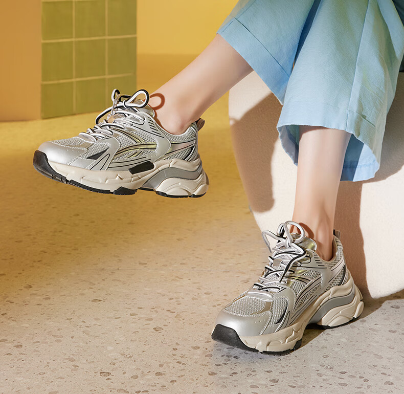 73Hours Women's Shoes, Silver Starry Sky New Style, Thick-Soled Heightening Dad Shoes, Casual Sneakers, Fashionable Women's Footwear 2