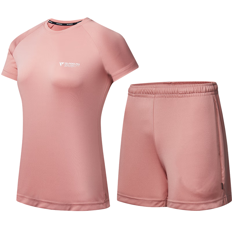 QIAODAN Women's Running Sportswear Set: Quick-Dry Short-Sleeve T-Shirt And Knee-Length Shorts, 2-Piece Athletic Outfit