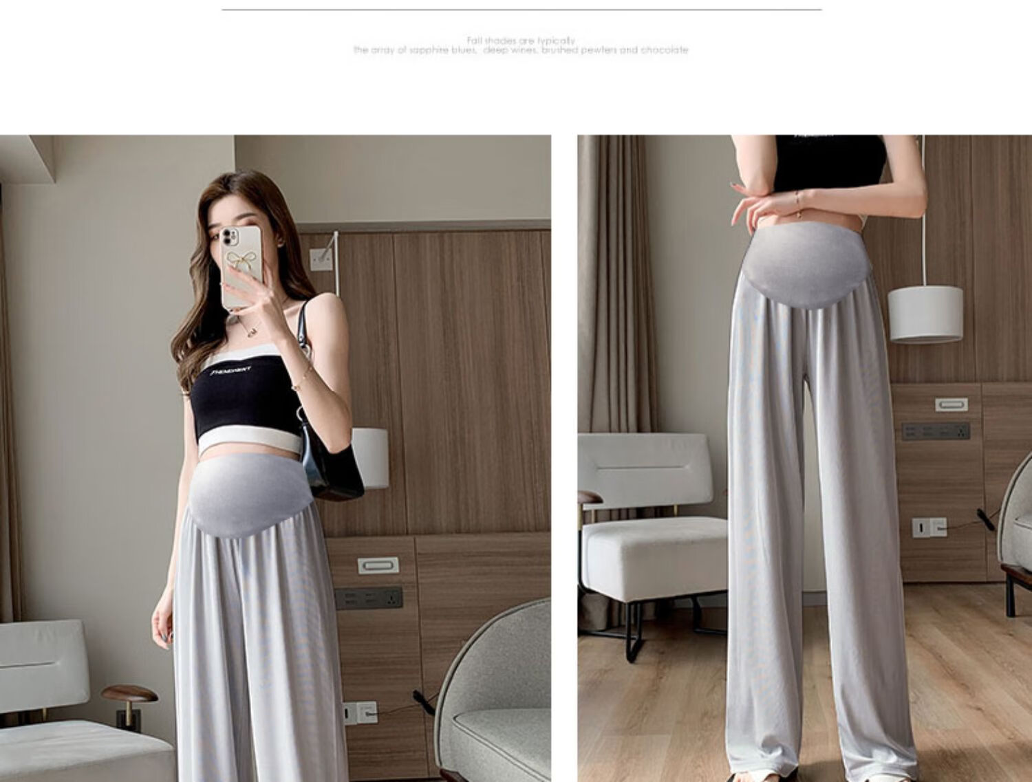 JOYNCLEON Maternity Pants, Summer Wide-Leg Trousers for Women, Petite Size, Outdoor Wear, Draping Ice Silk Casual Pants for Women, Black, L, Jyk176499 40