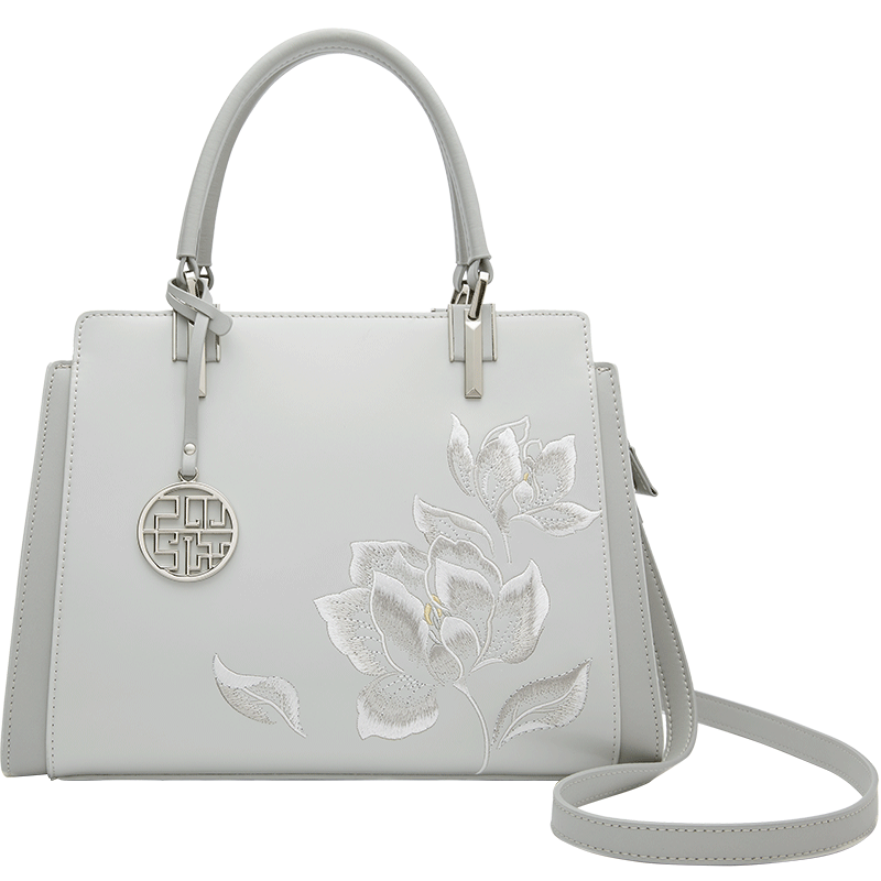 PmSix Women's Handbag, New Style, Practical Birthday Gift for Mom, Cowhide Chinese-Style Embroidery, Large Capacity, Middle-Aged Ladies' Tote Bag