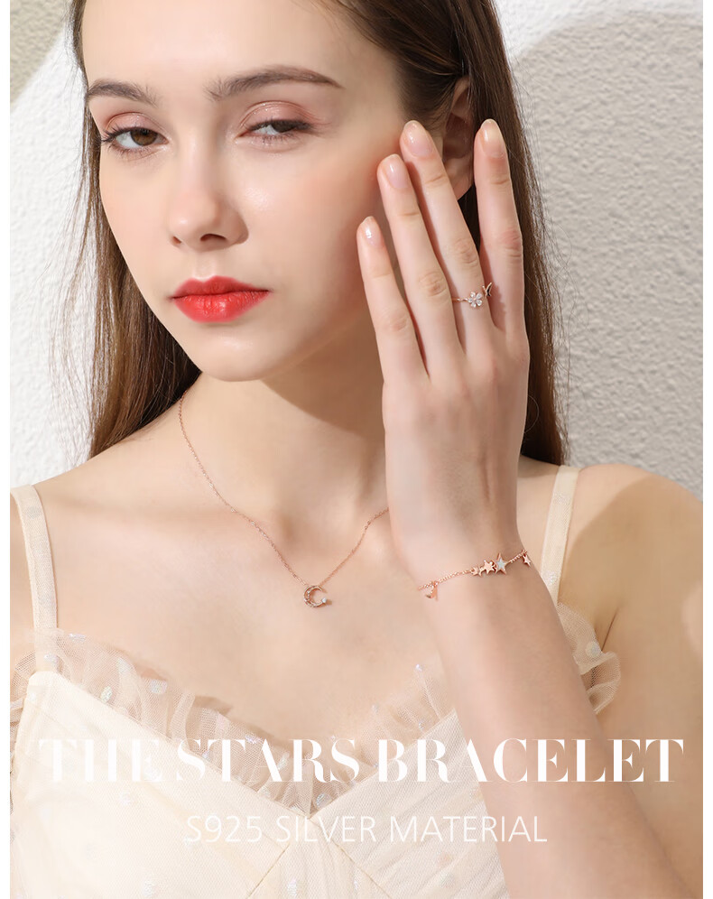 Grace Girl Star And Moon Bracelet for Women, Rose Gold Simple Jewelry, Anniversary Birthday Gift for Girlfriend 1