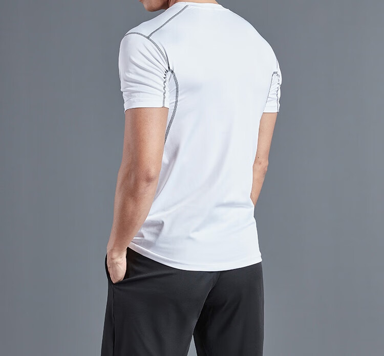 Fandimu Men's Sports Short-Sleeve T-Shirt, Fitness Tight-Fitting Quick-Dry Breathable Training Running Shirt, Black with Contrasting Lines, Size M 29