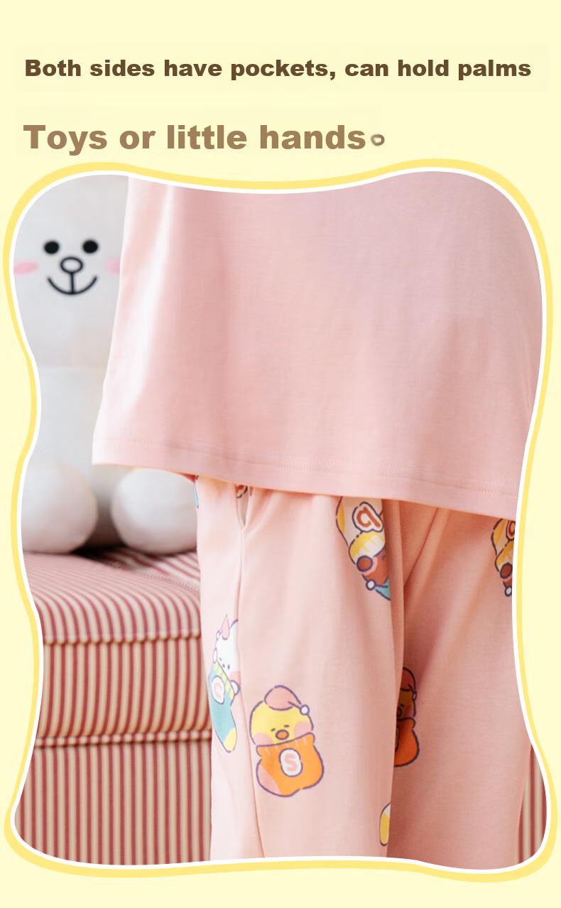 Fenteng Children's Pajamas, Girls' Brown Bear And Cony Rabbit Co-Branded Pure Cotton Sleepwear for Older Childre 23