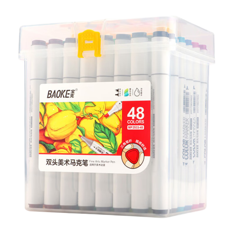 BAOKE MP2933 Dual-Tip Marker Pen, 48 Colors, Alcohol-Based Ink, for Students And Children, Triangular Pen Barrel