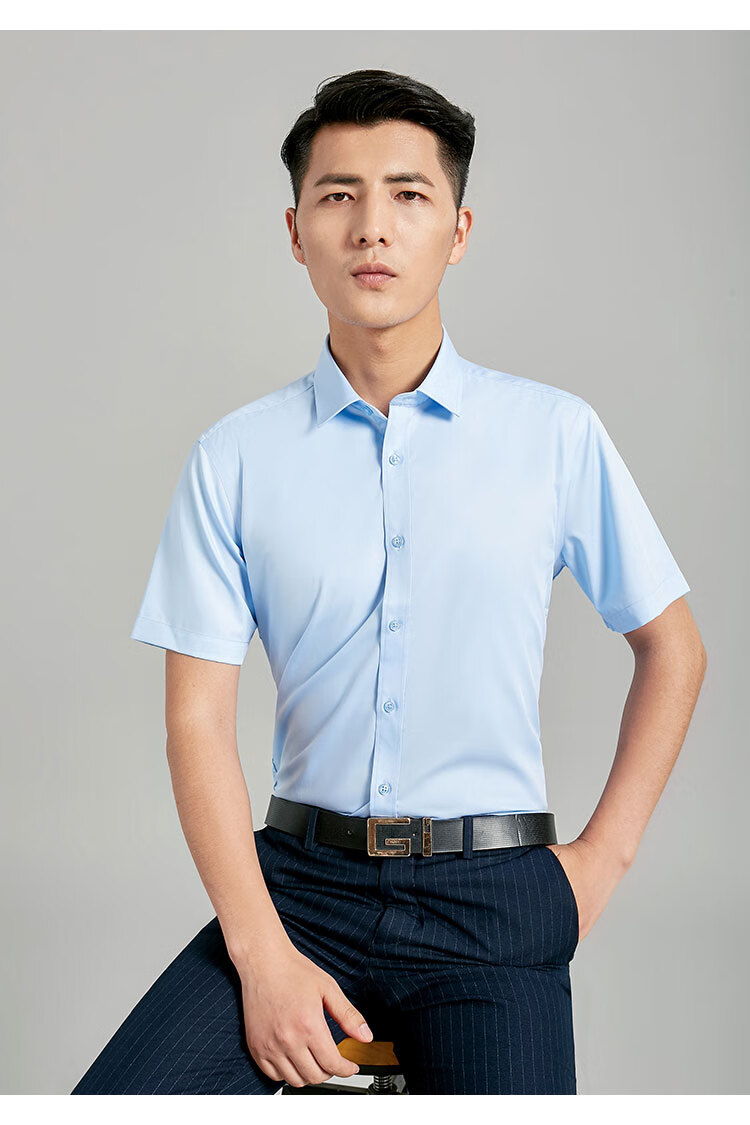 短袖衬衫男商务正装衬衣色职业装免烫微弹力3001白色16584a