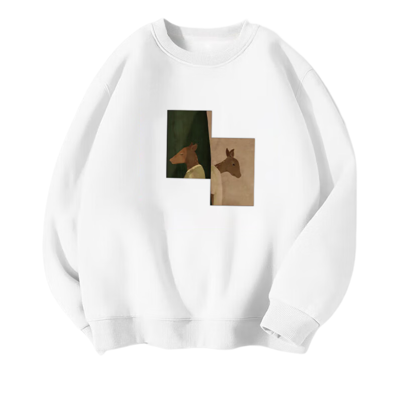 Mianzhi National Trend Brand Men's Sweatshirt, Hong Kong Style Round Neck Versatile Top, Loose Base Layer, Couple Outfit, White, 2XL