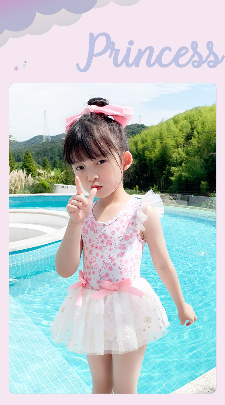 F.DYRAA Children's Swimsuit, One-Piece Dress for Girls, Cute Princess Style for Toddlers, Suitable for Swimming Pool And Hot Springs, Model 32652, Pink, Size L 1