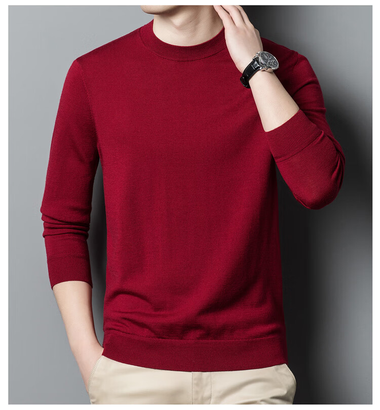 Hengyuanxiang Men's Fine-Spun Washable Round Neck Pure Wool Sweater, Versatile Knitted Base Layer T-Shirt for Commuting And Everyday Wear 6