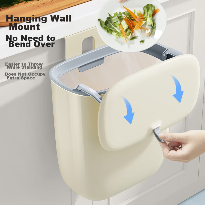 Wuyuehua Narrow Gap Push-Type Trash Can, 8L Capacity, for Home Bathroom, Kitchen, Living Room, with Lid, Odor-Proof Garbage Bi
