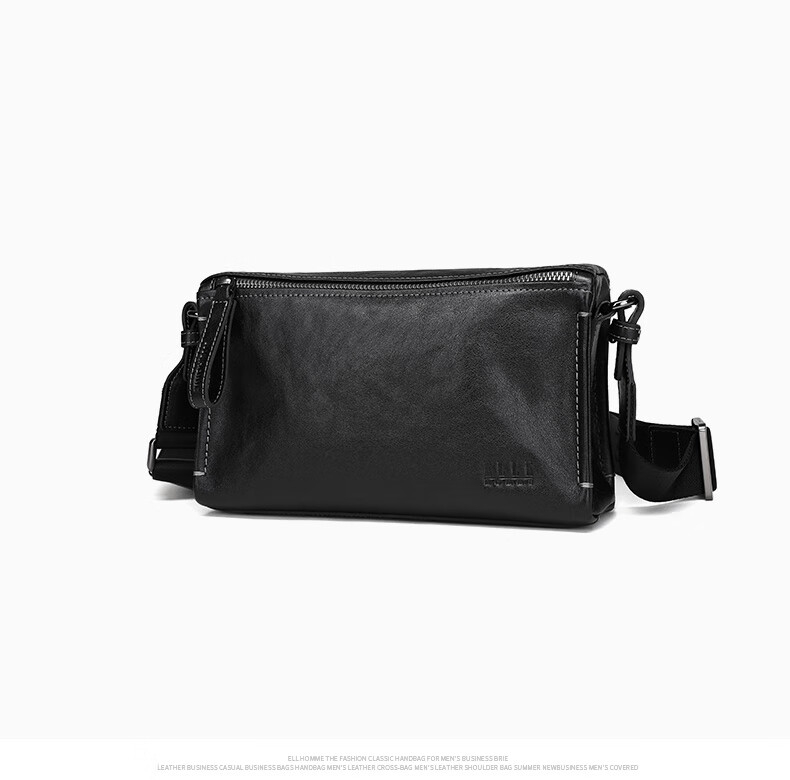 ELLE HOMME Men's Crossbody Bag, Fashionable Genuine Leather Shoulder Bag, Casual Large-Capacity Small Satchel Cowhide Men's Bag 206730 Black Birthday Gift for Boyfriend 12