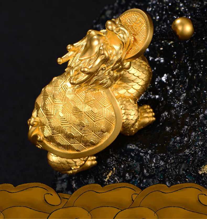 【520礼物】蒂蔻 黄金吊坠男士款足金999招财金钱龙龟古法金器把件