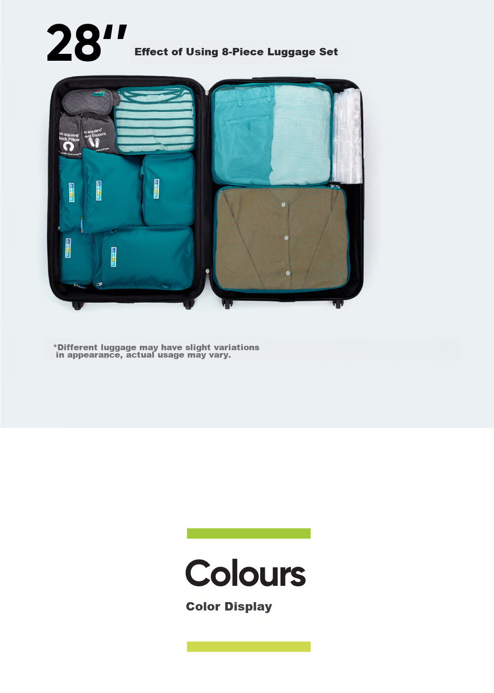 M Square Travel Storage Bag, Luggage Organizer Set of 7, Clothes Underwear Shoe Bag, Shoe Pouch, Norsen Gree 24