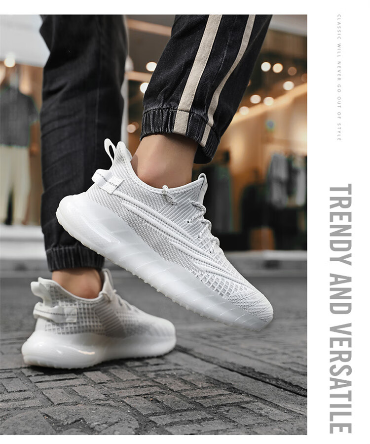 Guirenniao Men's Coconut Shoes, Summer Breathable Flyknit Mesh Running Shoes, Lightweight Sports Casual Shoes, White, Size 39 7