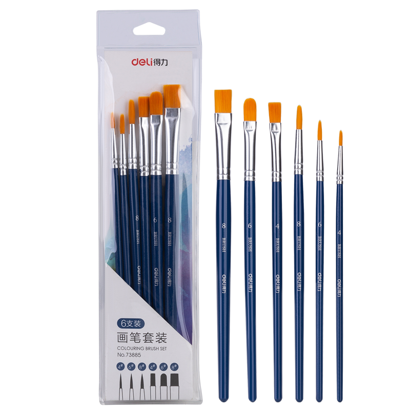 Deli 6-Piece Paint Brush Set for Students' Art Exam, Hand-Drawing Professional-Grade Master (Gouache Acrylic Oil Painting Watercolor Paint) Brush Set 73885 Graduation Gift for Boys And Girls