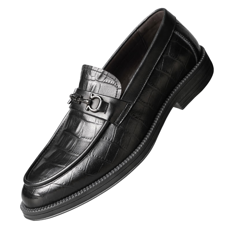 CARTELO Slip-On Loafers for Men, Business Casual Leather Shoes with Plaid Pattern, Wedding Shoes 9596 Black Size 43