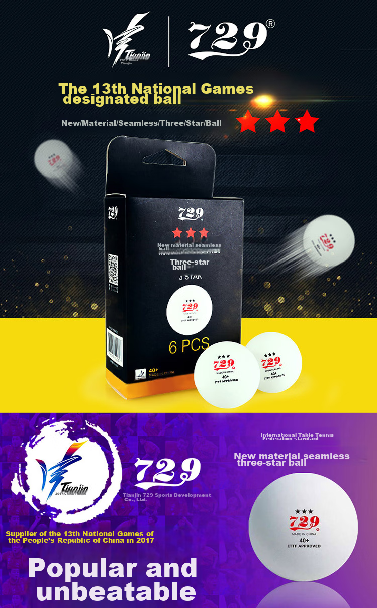 729 Table Tennis Ball 3-Star New Material 40+ World Youth Championship Edition Seamless White 6-Pack 1
