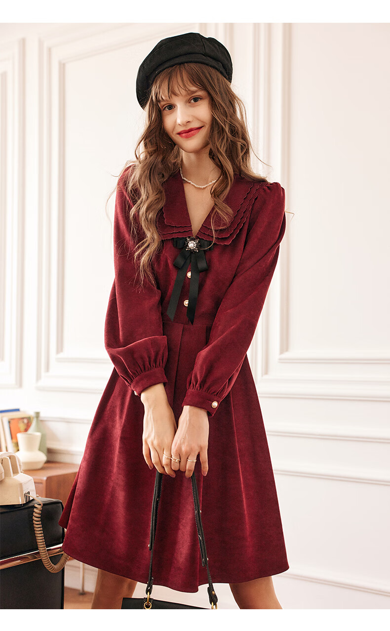 Olrain New Year Red Dress Women's Hepburn Style Little Red Dress Zodiac Year Clothing Red (Upgraded Version) L 19