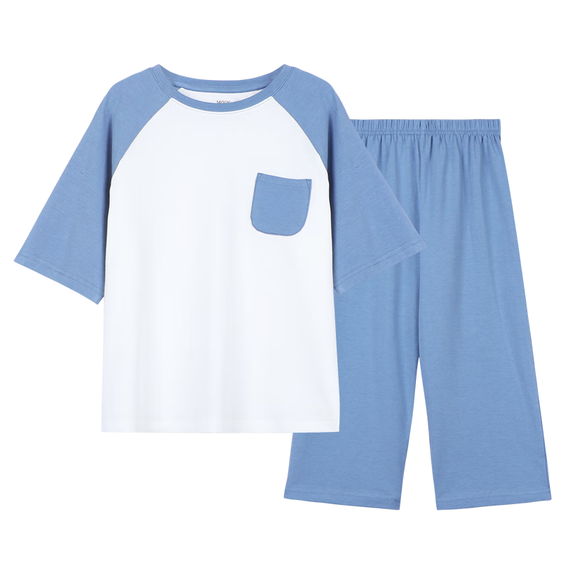 Hodo Children's Pajamas, Cotton Summer Thin Style, Boys And Girls Home Wear, Short-Sleeve T-Shirt, Cool-Feeling Sweat-Wicking Set, 3255 Navy Blue, Size 120