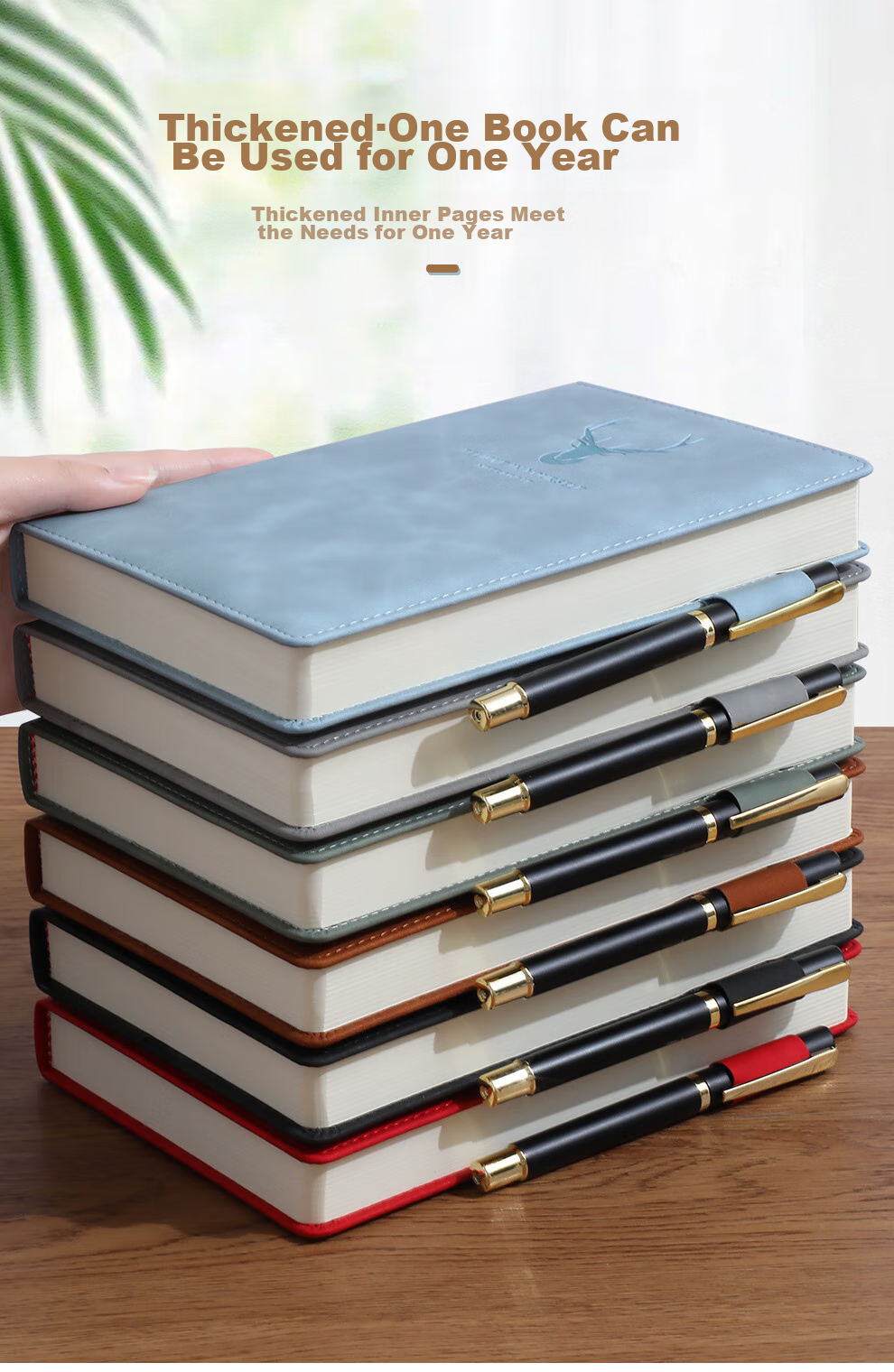 Jiaranheng A4 Large Notebook, Extra Thick, High-Quality Leather Cover, Customizable, Simple Business Office Meeting Record Book, Work Diary Journal, Brow 4