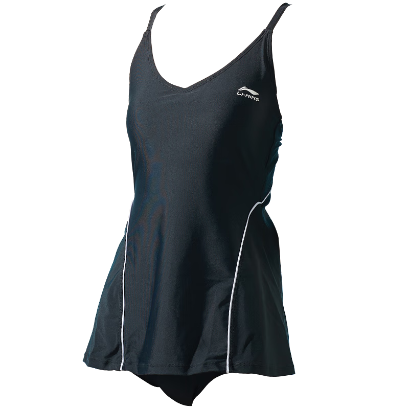 LI-NING Women's One-Piece Skirted Swimsuit Tummy Control Slimming High Elasticity Gathered Swimwear for Hot Springs Vacation 547 Black 3XL