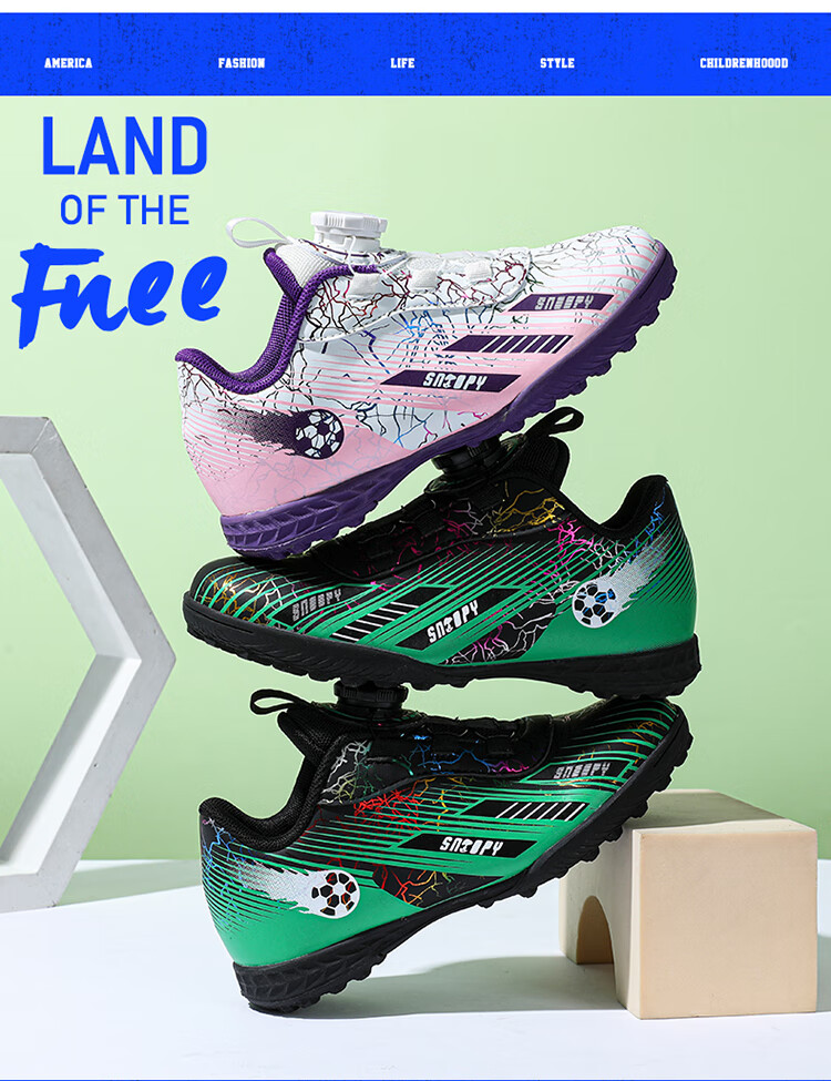 SNOOPY Children's Sports Shoes, Boys And Girls Training Shoes, TF Turf Cleats, Wear-Resistant Soccer Shoes, 0038 Dream Purple, Size 36 1