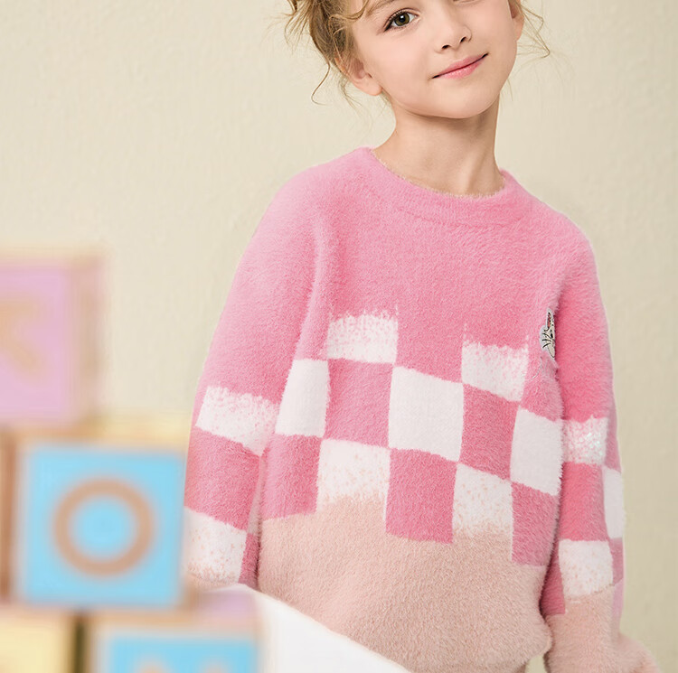 DISNEY Children's Clothing, Girls' Round Neck Sweater, Fashionable Gradient Mesh Warm Top, Winter 2023, DB341HE09, Pink, Size 120 17