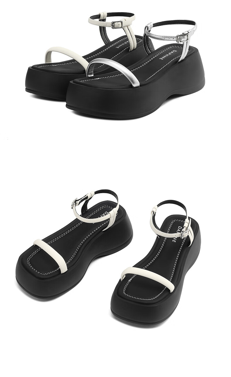 DAPHNE Women's Sandals, Fashionable Height-Increasing Platform Thick-Soled Shoes, Single Strap Versatile Women's Footwear 4023303162 Silver 35 12