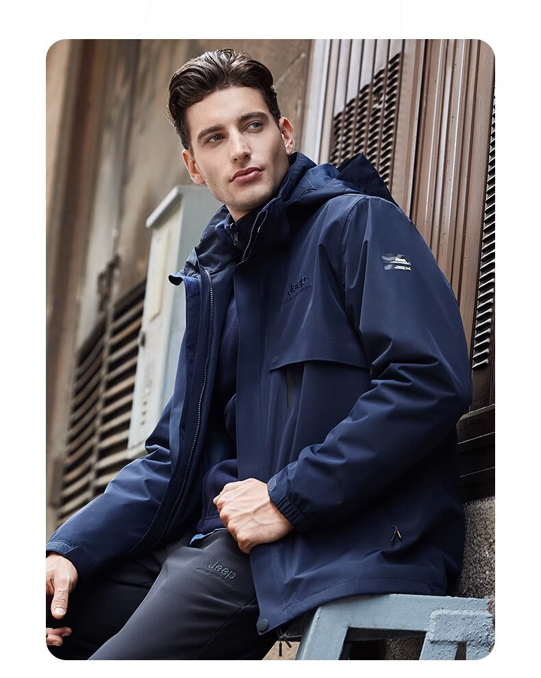 Jeep Men's And Women's Three-In Outdoor Windproof Waterproof Mountaineering Jacket, Fleece Detachable Coat, 075 Brand Black S 24