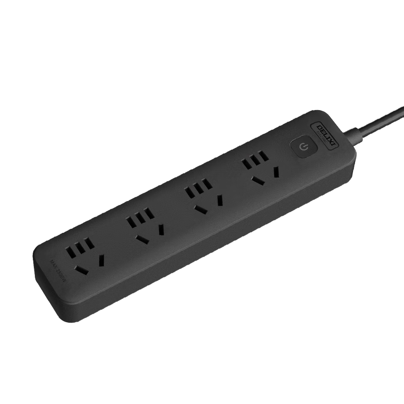 DELIXI National Standard Power Strip/Extension Cord/Surge Protector/Power Bar/Outlet Strip/Power Board with 4 Outlets And Five Holes, Master Switch, Total Length 1.8 Meters, Black
