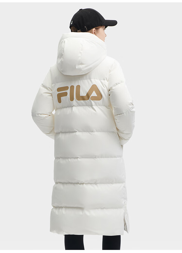 FILA Official RGB Long Down Jacket Unisex Winter Hooded Warm Coat Couples Style 9