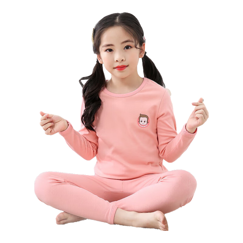 Hengyuanxiang Children's Autumn Underwear Set for Girls, Pure Cotton Thermal Underwear for Older Kids, Thin Warm Base Layer for Students in Fall Seaso