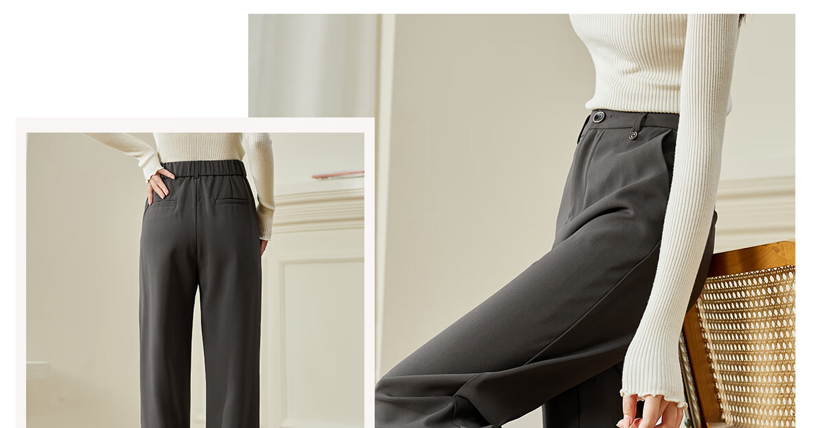 Chushen Spring And Autumn Casual Pants for Women, Wilderness Maillard High-Waist Straight Slimming Versatile Commuter Suit Pants S143K2020 17